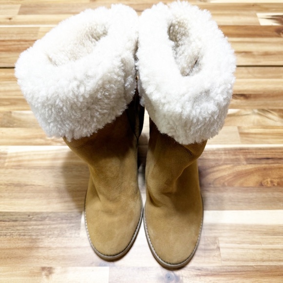 Isabel Marant Totam Shearling Fur Wedge Tan Heeled Slip On Winter Boots Size 39 - Picture 7 of 11